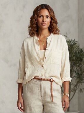 California Drawstrings 100% Cotton Button Down Shirt & Tank Top Set Made In USA